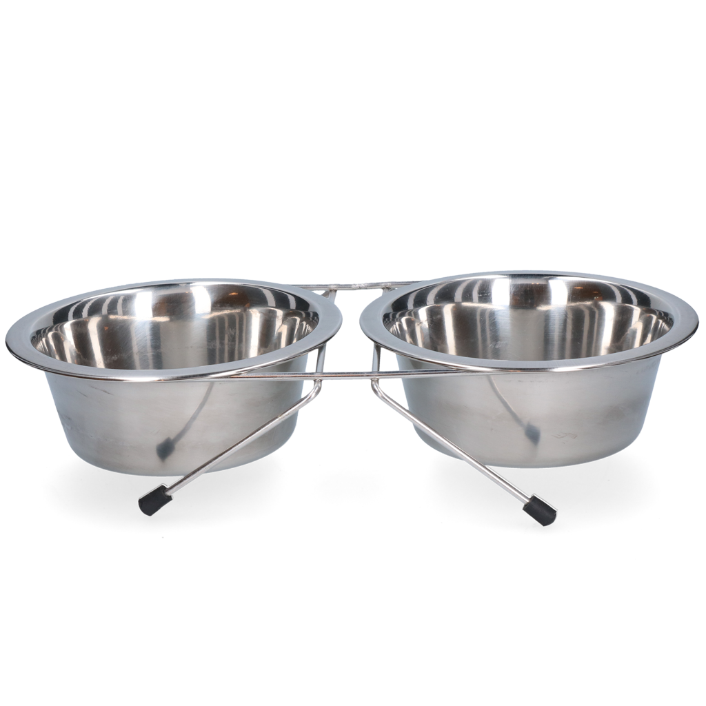 Voer en drinkbak katten RVS met standaard 750ml - 16cm
