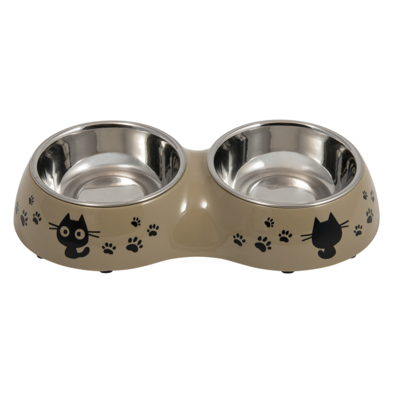 JV BON APPETIT Dubbele Kattenkom Taupe/Print/Inox-2x220ml