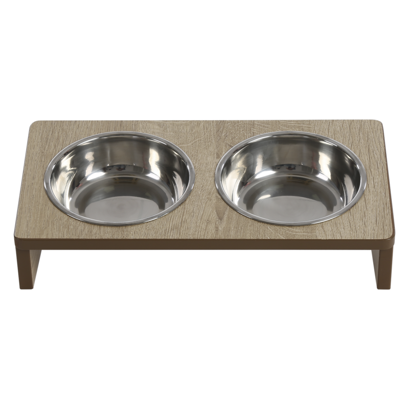 JV MOLLY Dubbele Voerbak met houten Standaard Bruin-2x380ml