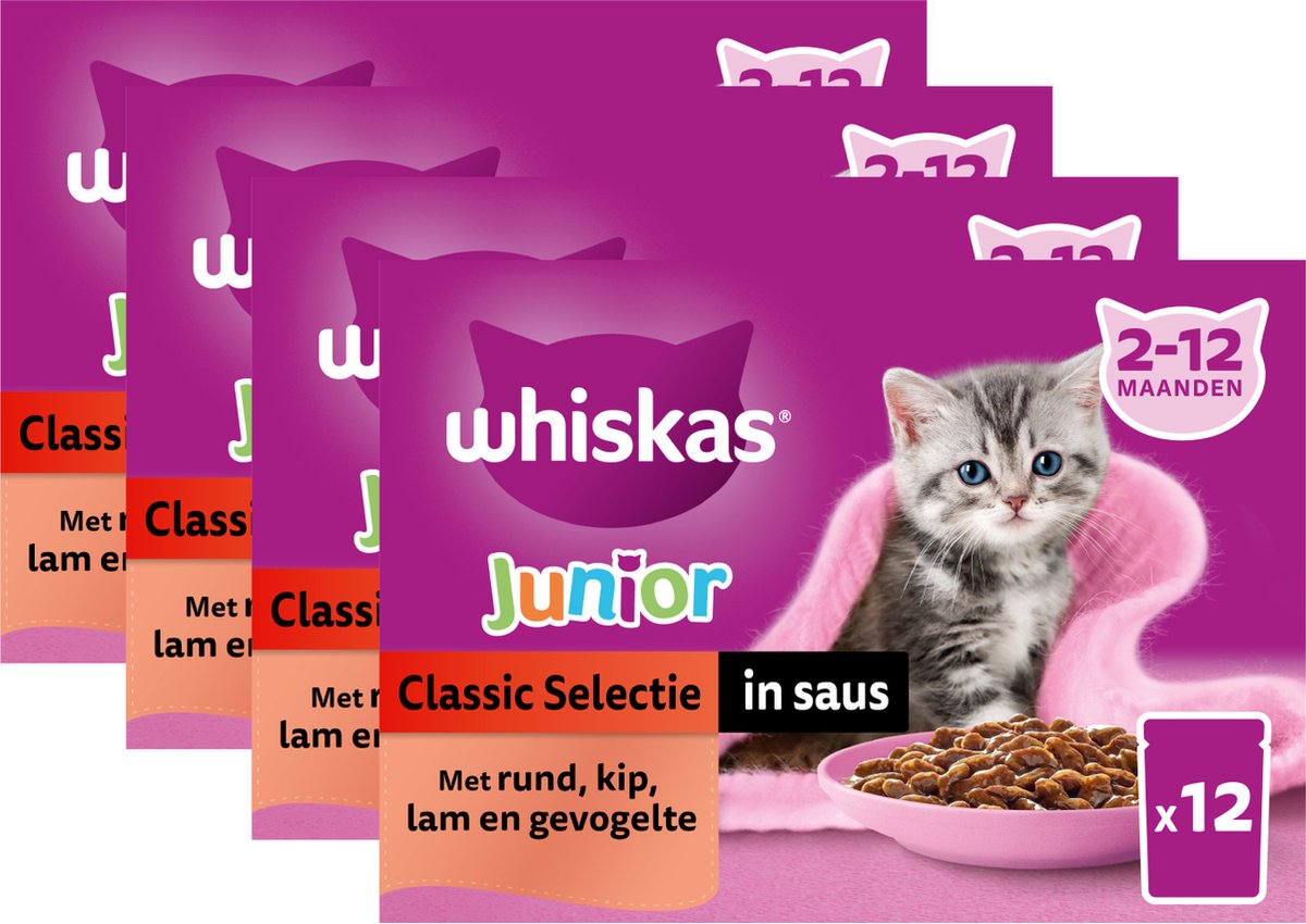 Whiskas multipack pouch junior classic selectie vlees in saus 4X12X85 GR