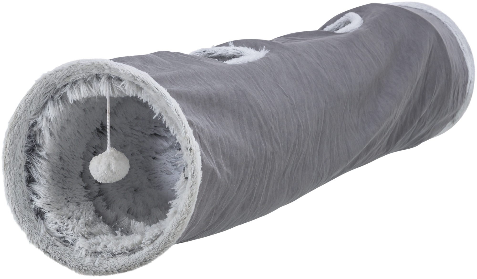 Trixie katten speeltunnel harvey velours / pluche grijs 27X116 CM